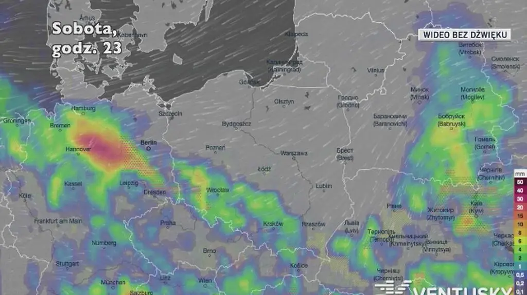 Prognozowane opady w ciągu kolejnych dni (Ventusky