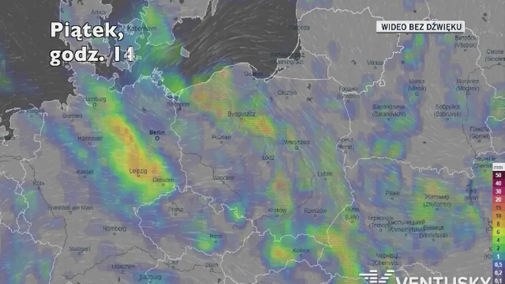 Prognozowane opady w ciągu kolejnych dni (Ventusky