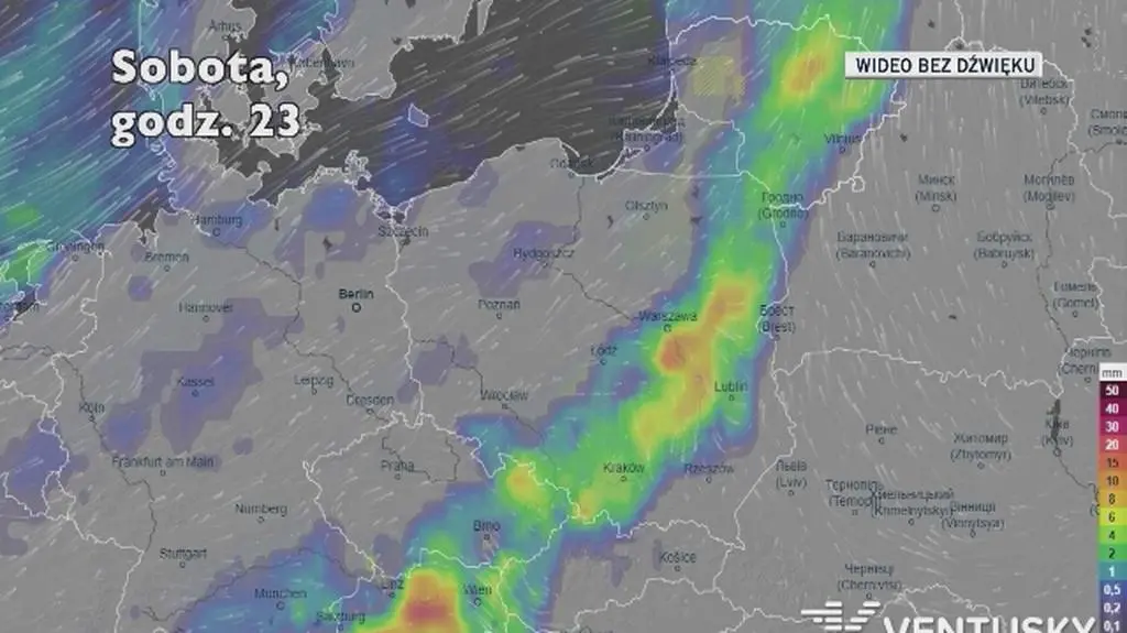 Prognozowane opady w ciągu kolejnych dni (Ventusky