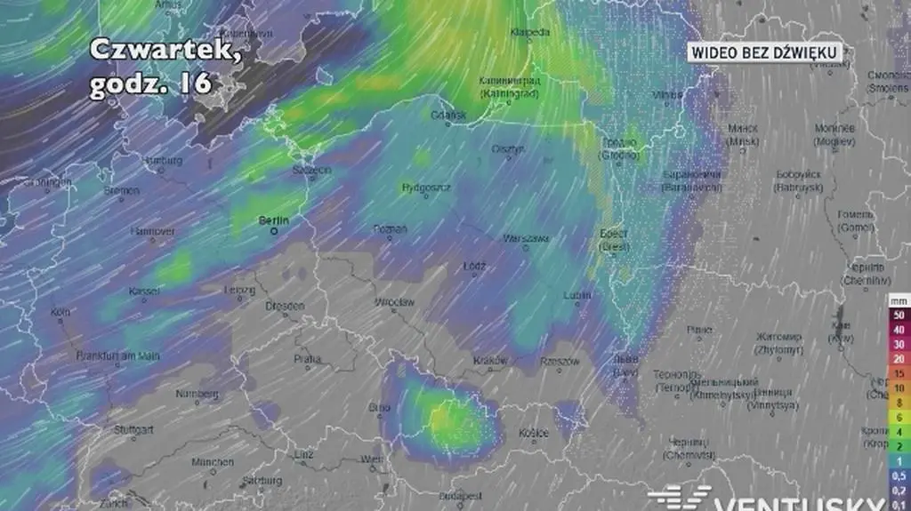Prognozowane opady w ciągu kolejnych dni (Ventusky.com)