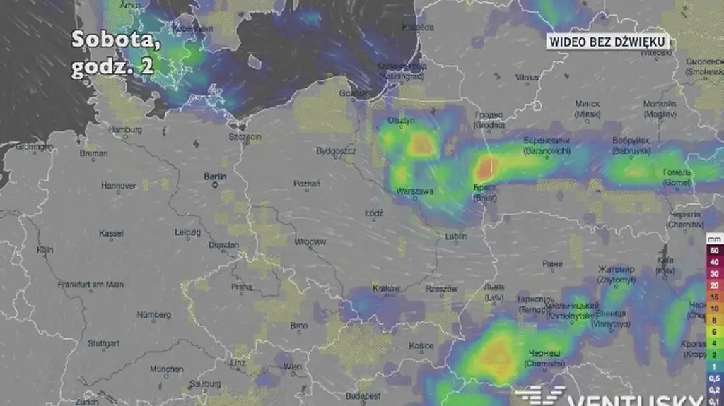 Prognozowane opady w ciągu kolejnych dni (Ventusky.com)