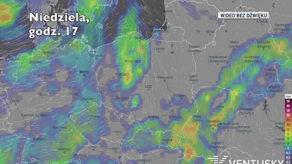 Prognozowane opady w ciągu kolejnych dni (Ventusky.com)
