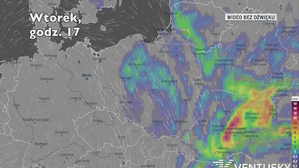 Prognozowane opady w ciągu kolejnych dni (Ventusky.com)