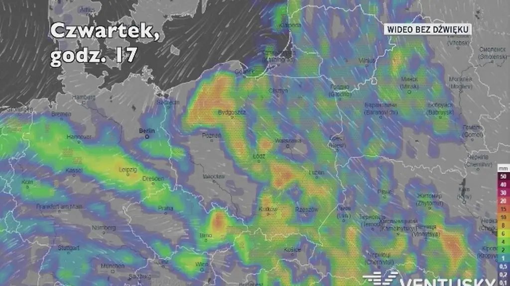 Prognozowane opady w ciągu kolejnych dni (Ventusky