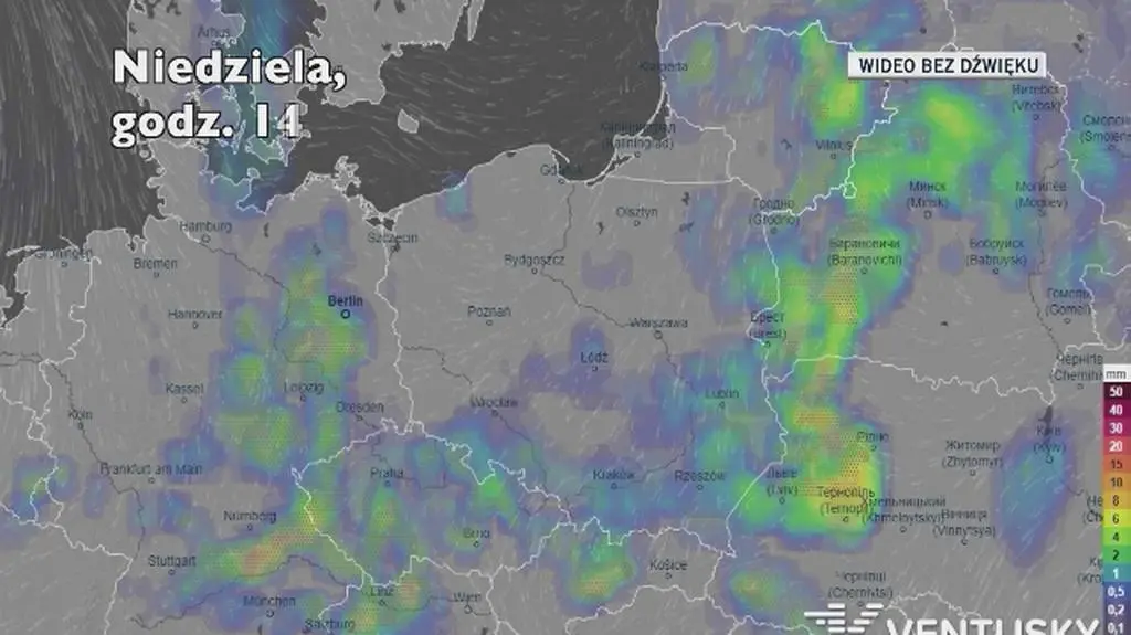 Prognozowane opady w ciągu kolejnych dni (Ventusky