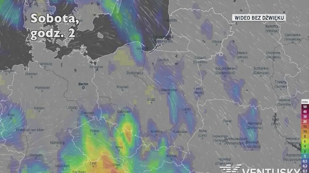 Prognozowane opady w ciągu kolejnych dni (Ventusky.com)