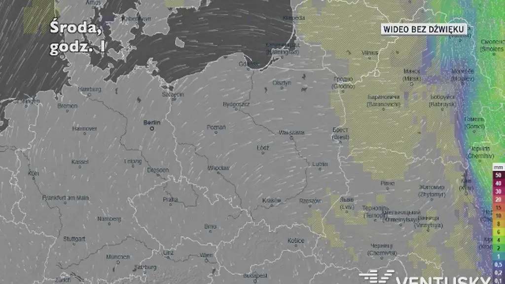 Prognozowane opady w ciągu kolejnych dni (Ventusky)