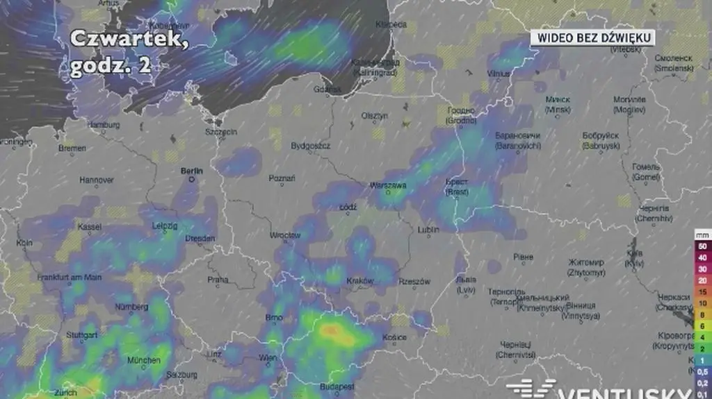 Prognozowane opady w ciągu najbliższych dni (Ventusky.com)