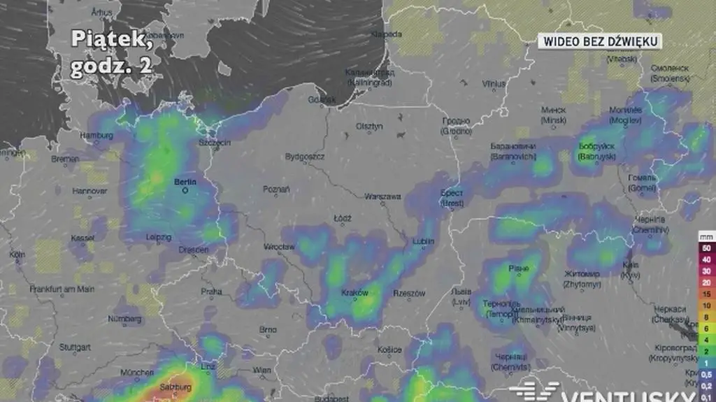 Prognozowane opady w ciągu najbliższych dni (Ventusky.com)