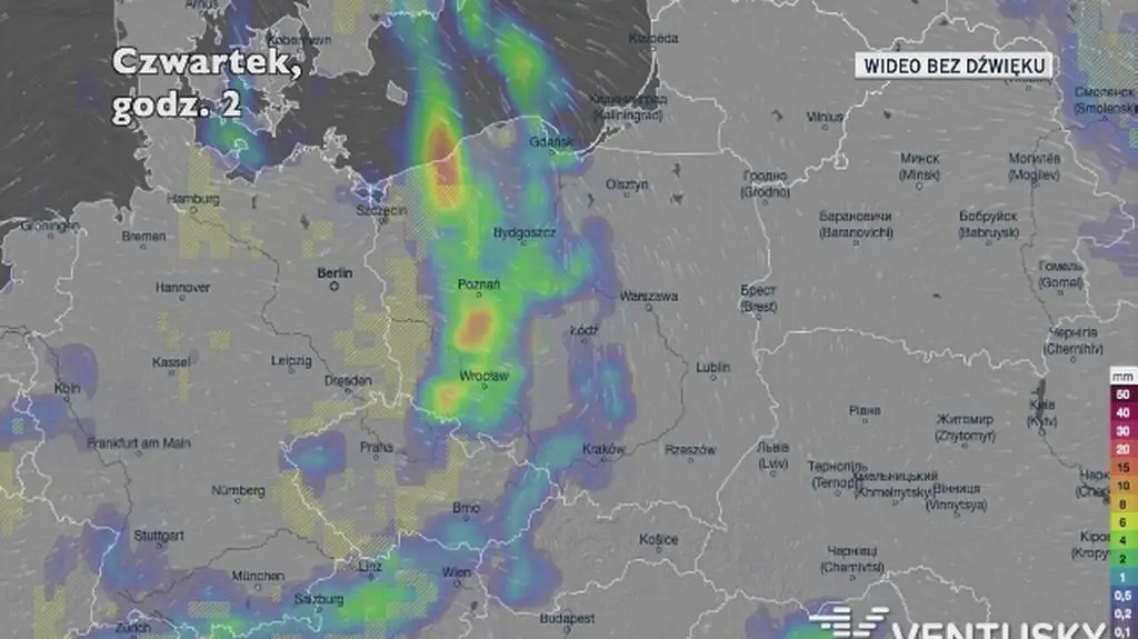 Prognozowane opady w ciągu najbliższych dni (Ventusky