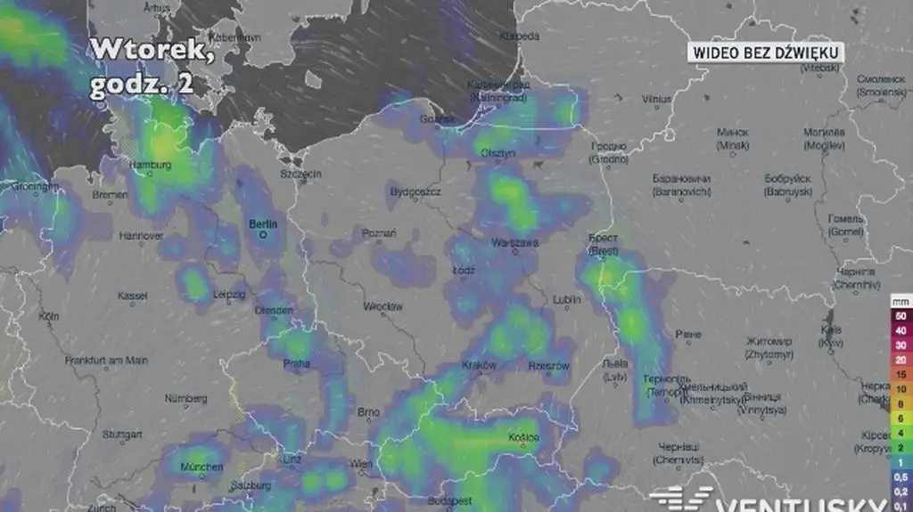 Prognozowane opady w ciągu najbliższych dni (Ventusky
