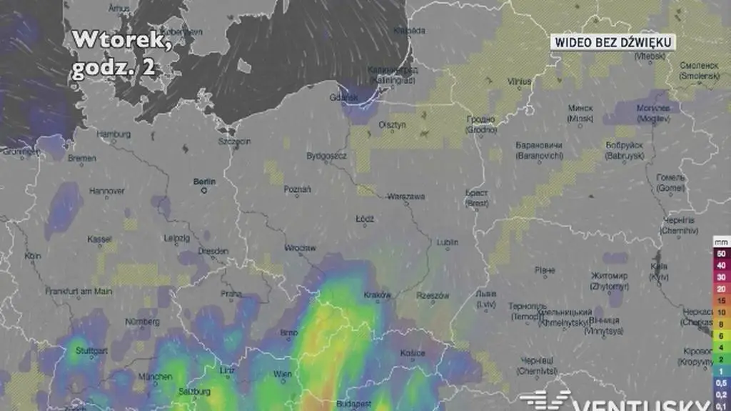 Prognozowane opady w ciągu najbliższych dni (Ventusky