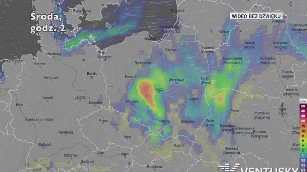 Prognozowane opady w ciągu najbliższych dni (Ventusky