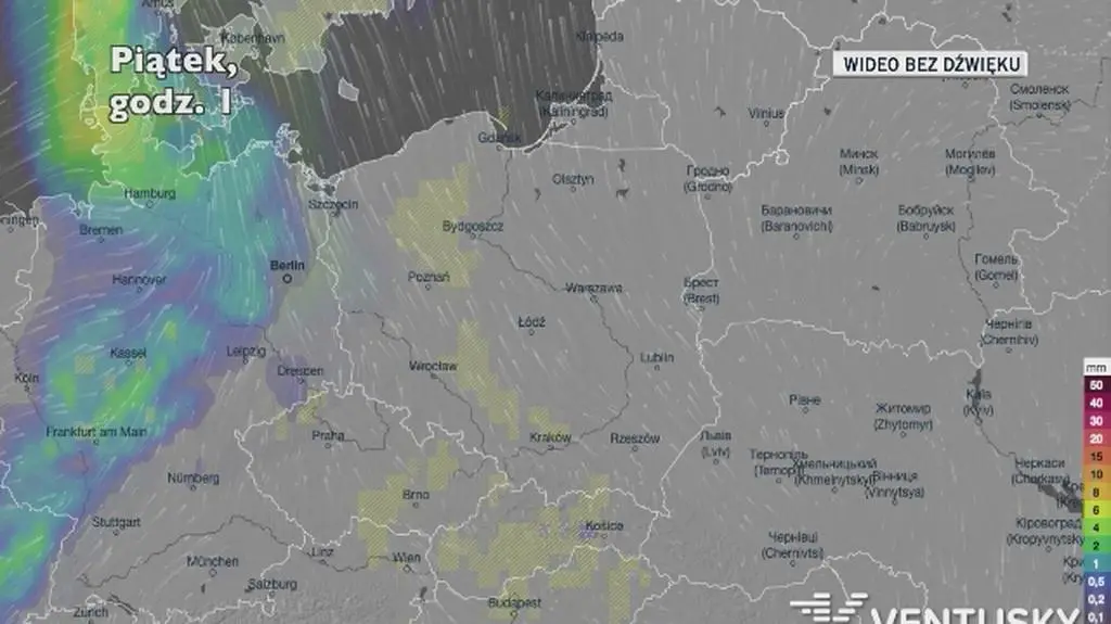 Prognozowane opady w ciągu najbliższych dni (Ventusky.com)