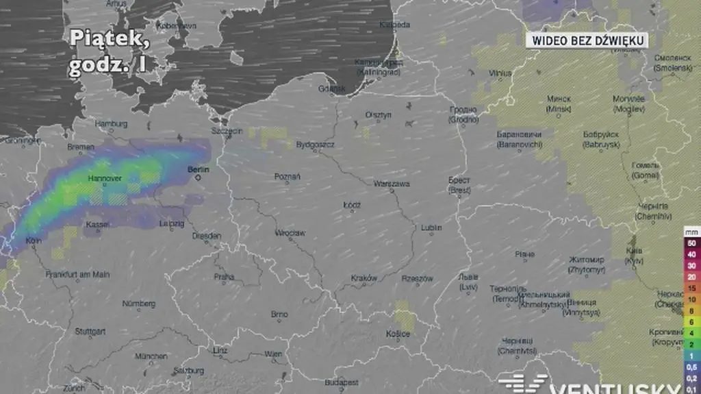 Prognozowane opady w ciągu najbliższych dni (Ventusky.com)