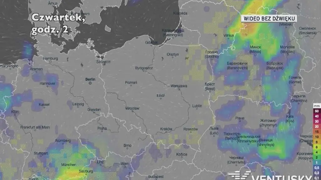 Prognozowane opady w ciągu najbliższych dni (Ventusky.com)