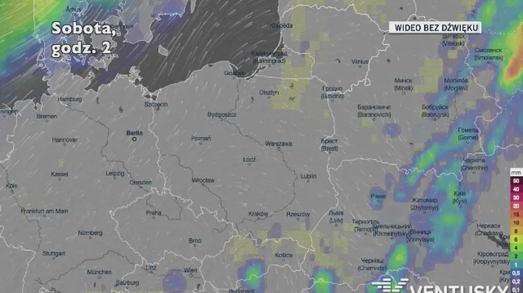 Prognozowane opady w ciągu najbliższych dni (Ventusky.com)