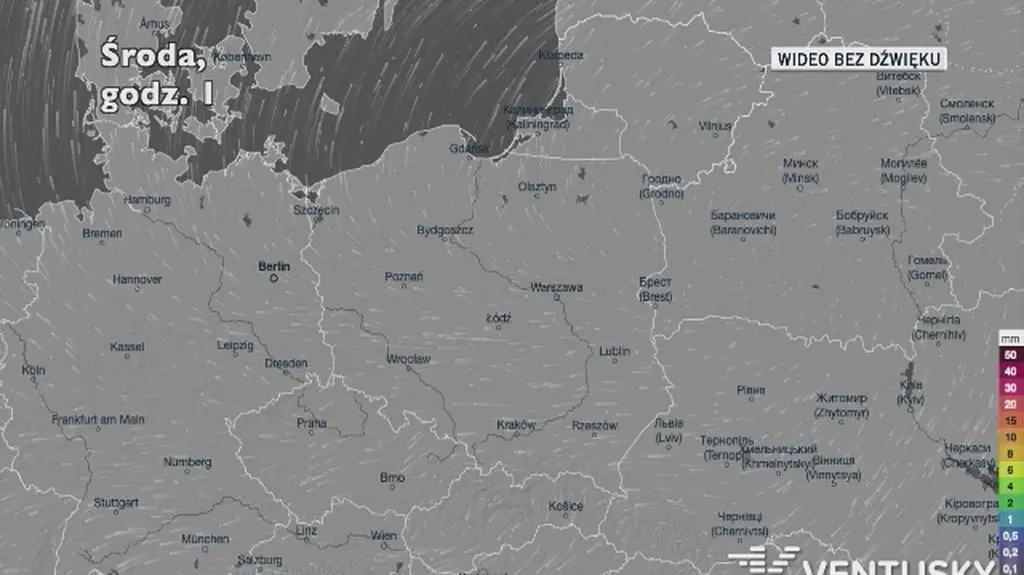 Prognozowane opady w ciągu najbliższych dni (Ventusky.com)