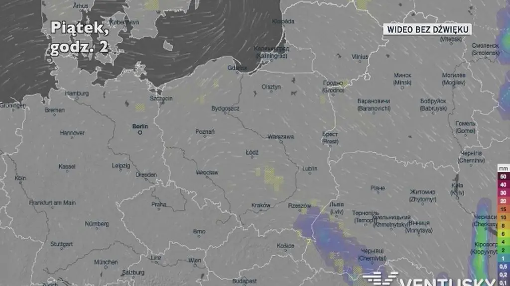 Prognozowane opady w ciągu najbliższych dni (Ventusky.com)