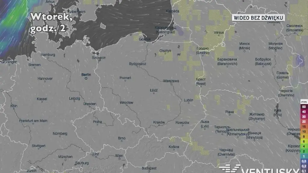Prognozowane opady w ciągu najbliższych dni (Ventusky