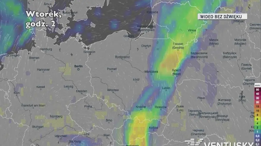 Prognozowane opady w ciągu najbliższych dni (Ventusky.com)