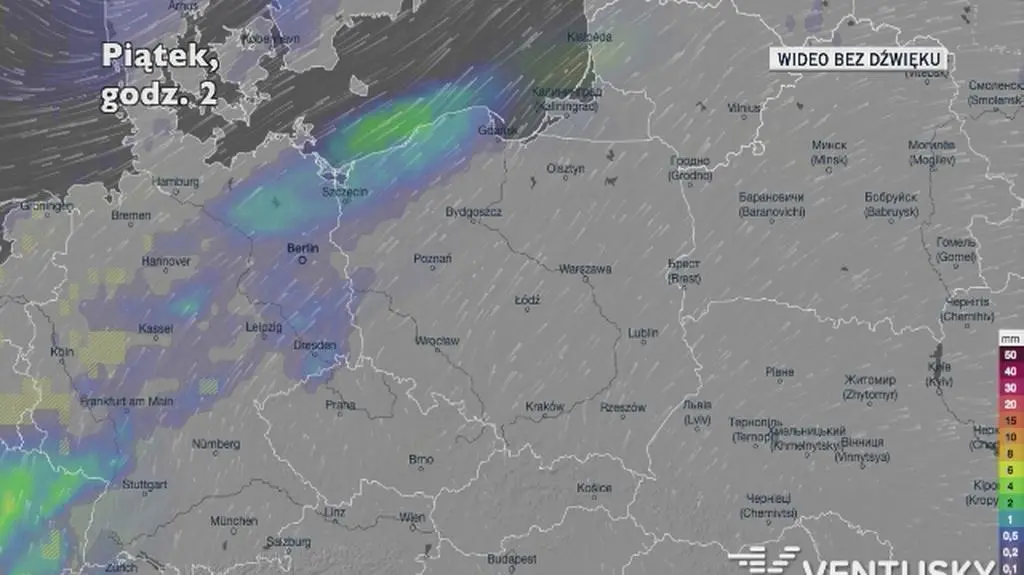Prognozowane opady w ciągu najbliższych dni (Ventusky.com)