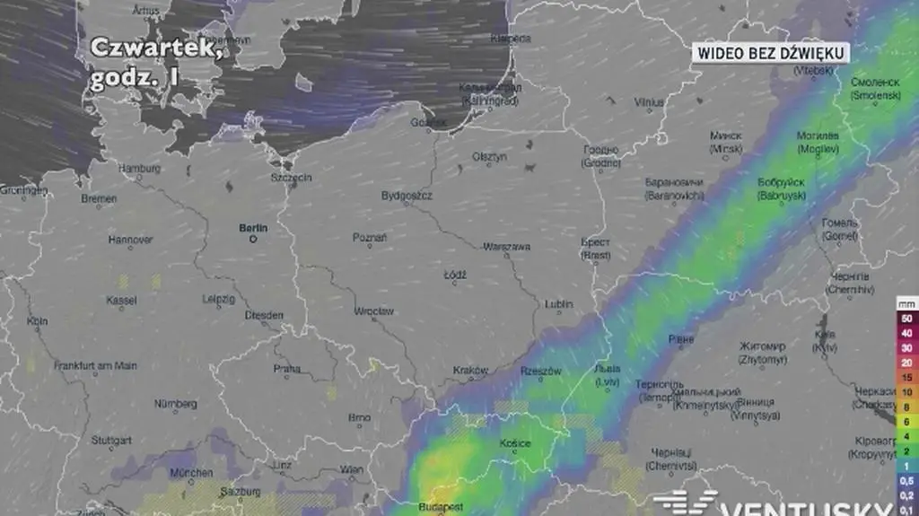 Prognozowane opady w ciągu najbliższych dni (Ventusky