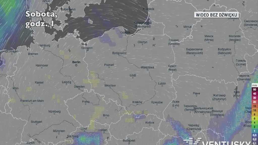 Prognozowane opady w ciągu najbliższych dni (Ventusky.com)