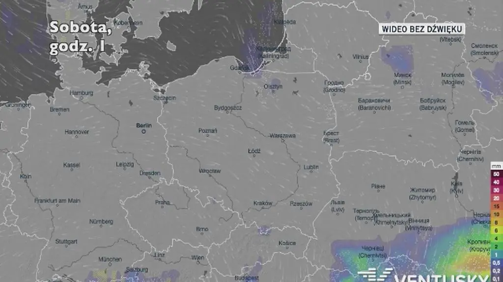 Prognozowane opady w ciągu najbliższych dni (Ventusky.com)