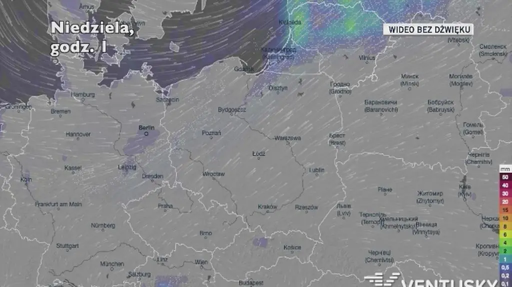 Prognozowane opady w ciągu najbliższych dni (Ventusky.com)
