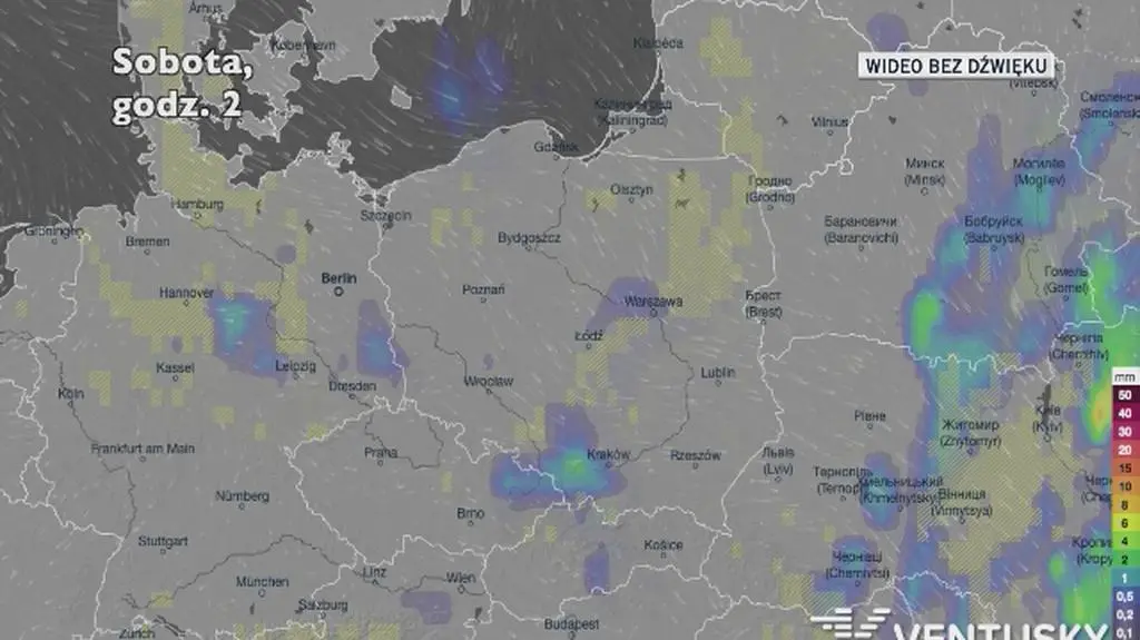 Prognozowane opady w ciągu najbliższych dni (Ventusky.com)