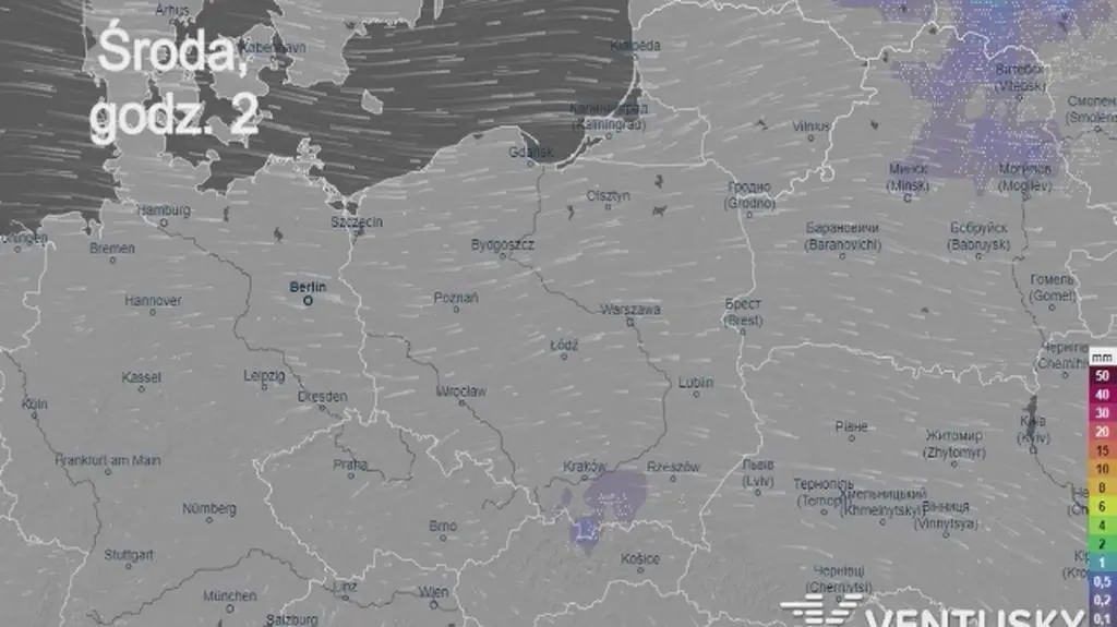 Prognozowane opady w ciągu najbliższych dni (Ventusky.com | wideo bez dźwięku))