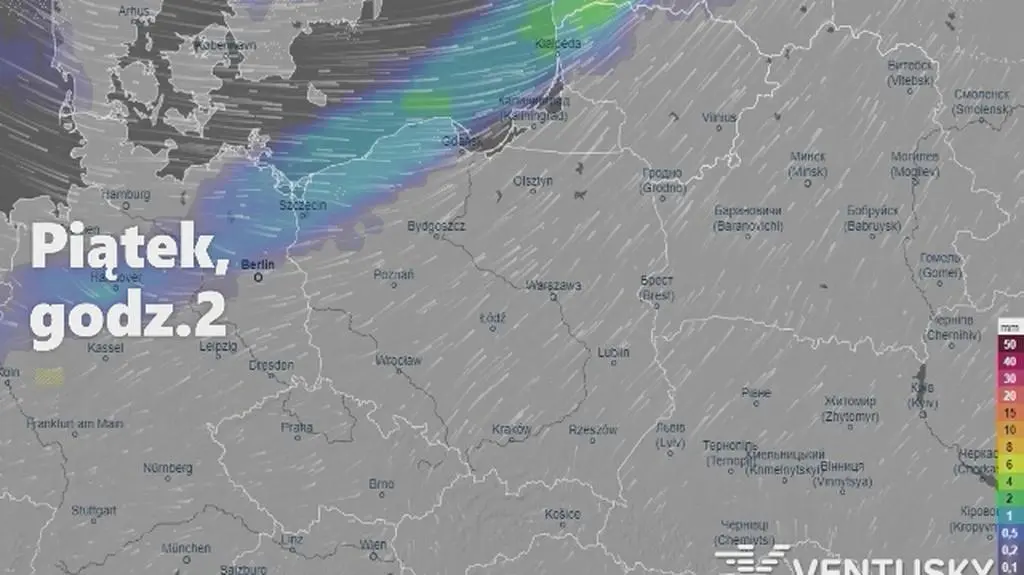Prognozowane opady w ciągu najbliższych dni (Ventusky.com | wideo bez dźwięku)