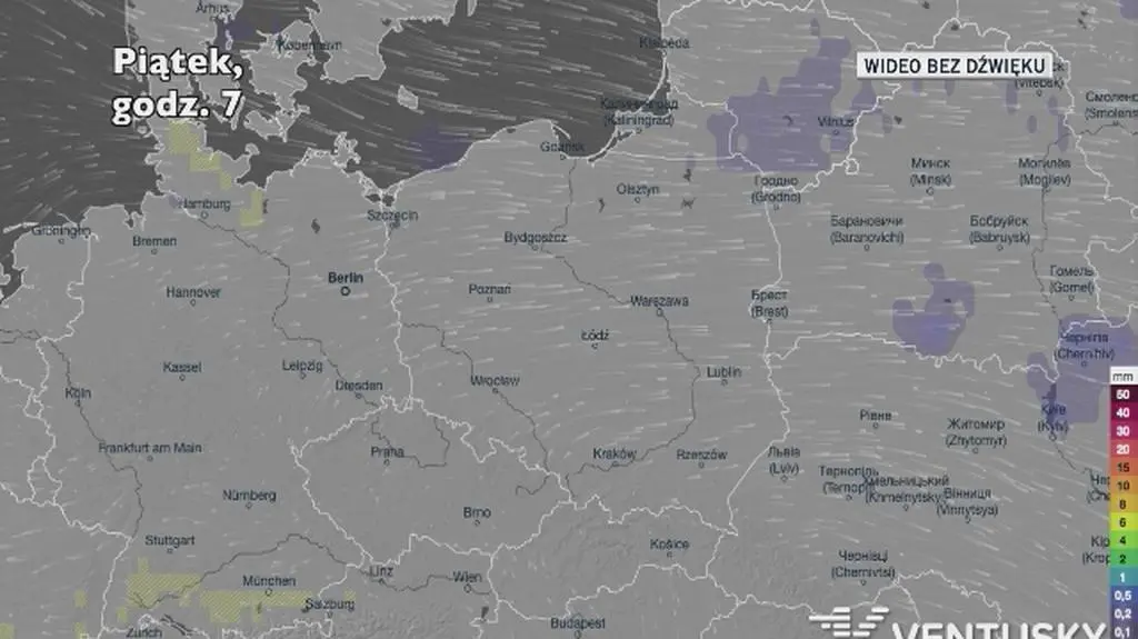 Prognozowane opady w kolejnych dniach (Ventusky
