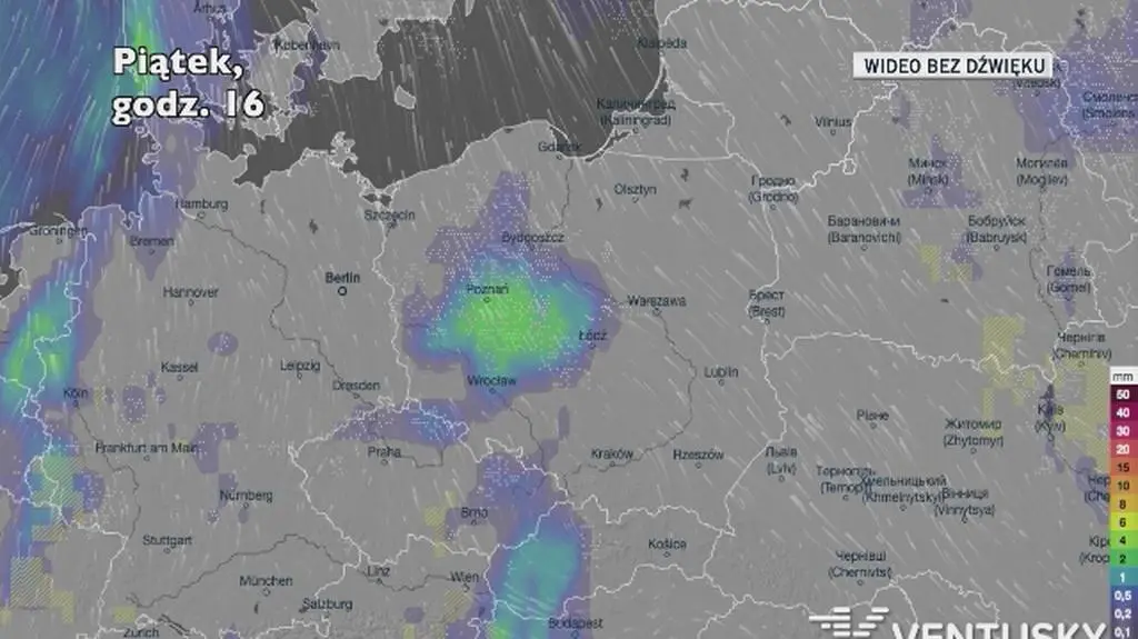 Prognozowane opady w kolejnych dniach (Ventusky.com)