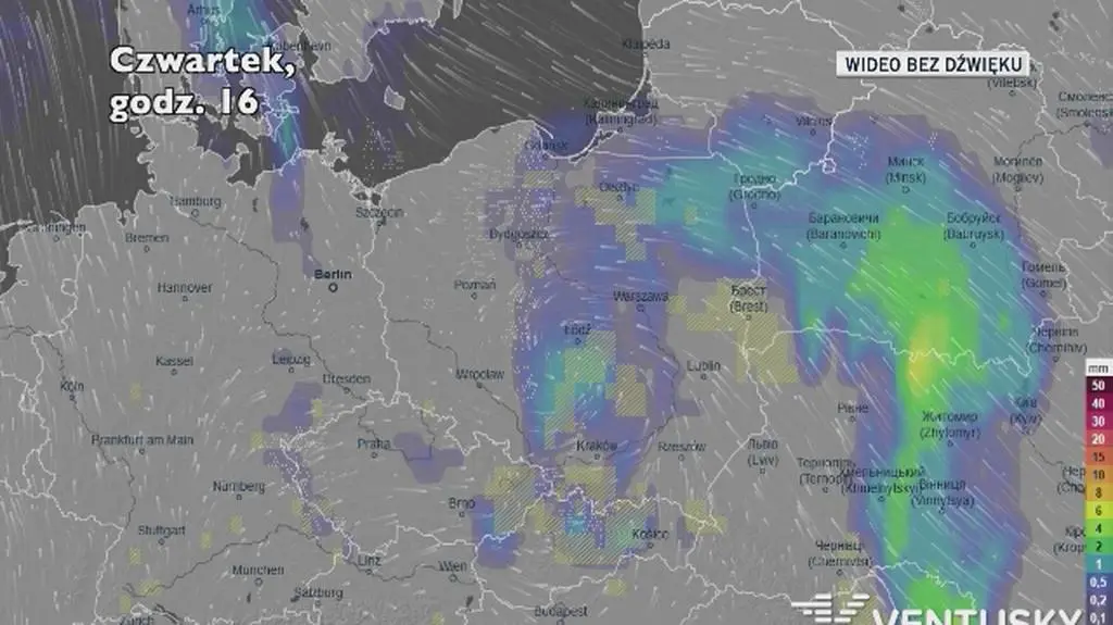 Prognozowane opady w kolejnych dniach (Ventusky