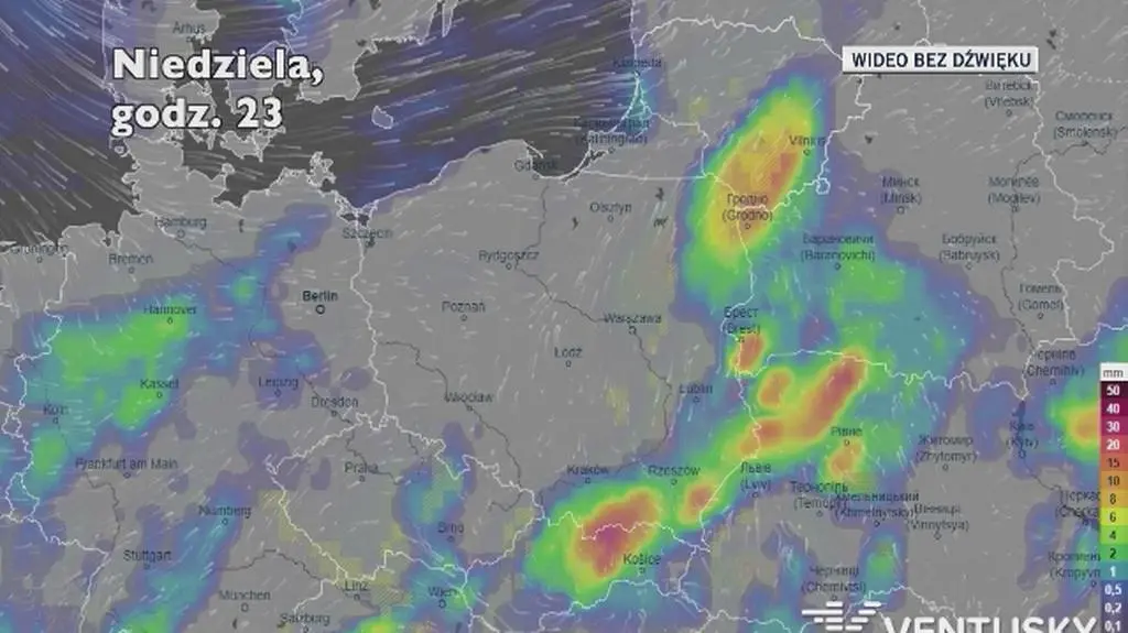 Prognozowane opady w kolejnych dniach (Ventusky.com)
