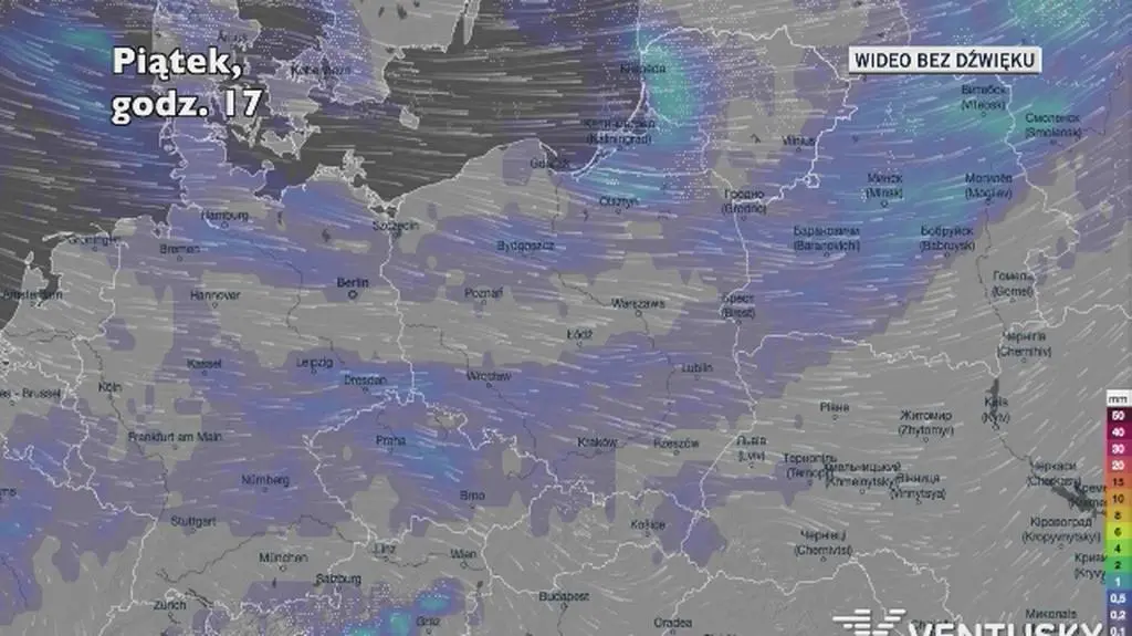 Prognozowane opady w kolejnych dniach (Ventusky.com)