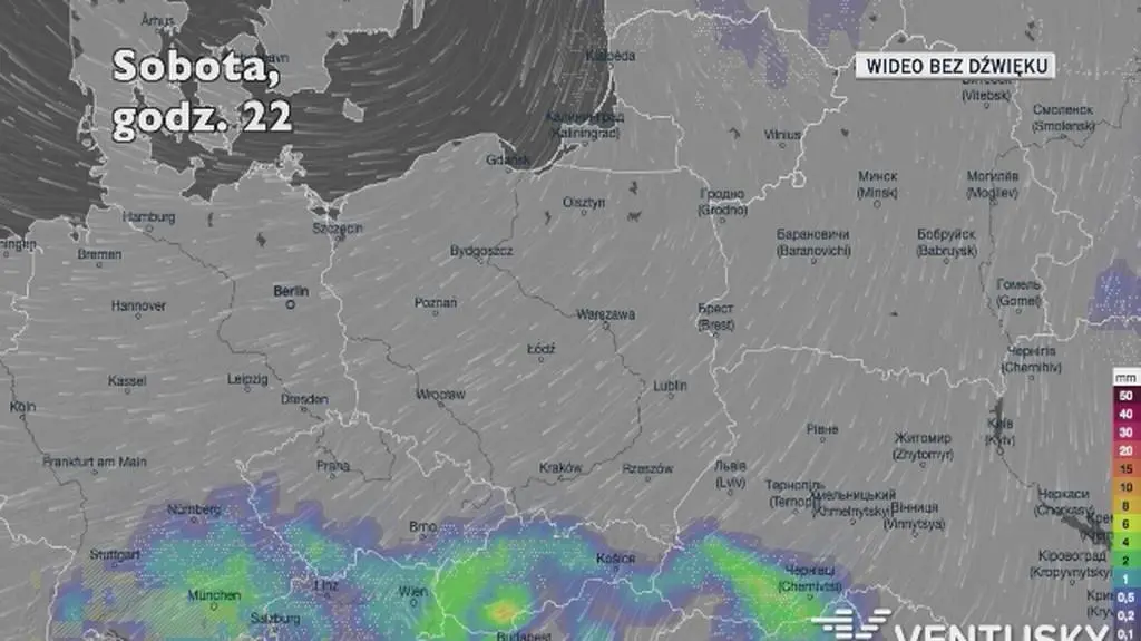 Prognozowane opady w kolejnych dniach (Ventusky.com)