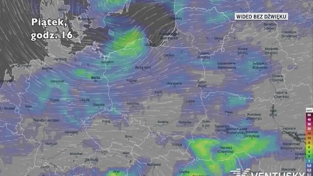 Prognozowane opady w kolejnych dniach (Ventusky.com)