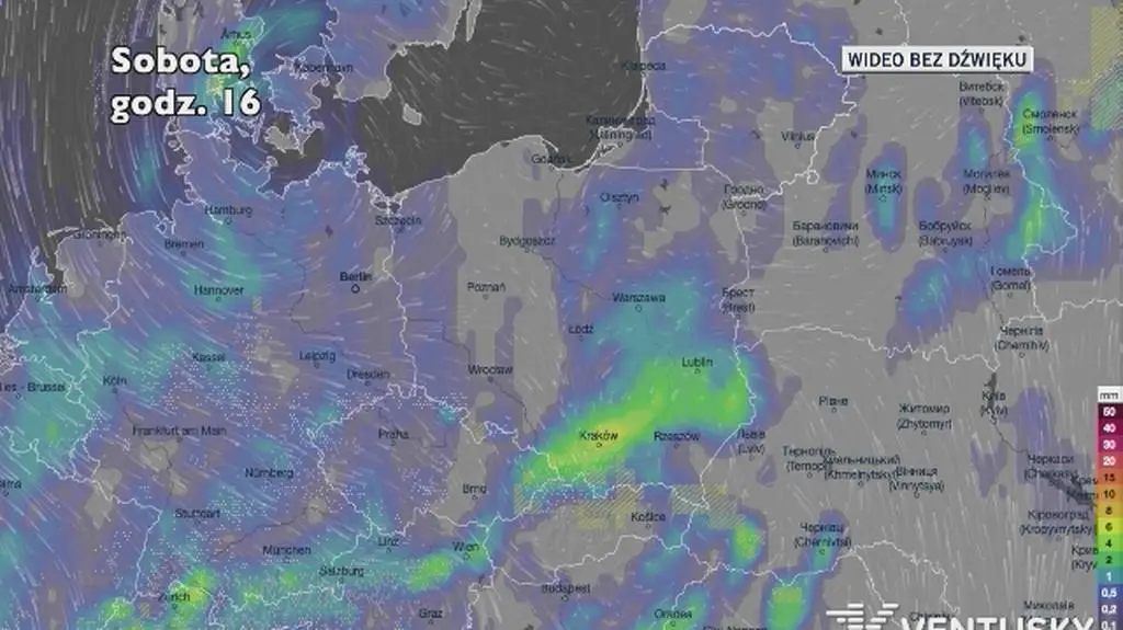 Prognozowane opady w kolejnych dniach (Ventusky.com)