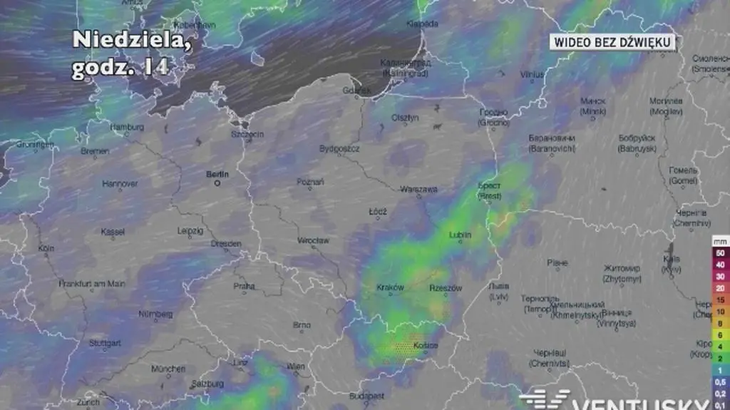 Prognozowane opady w kolejnych dniach (Ventusky