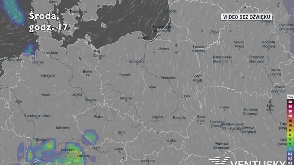 Prognozowane opady w kolejnych dniach (Ventusky