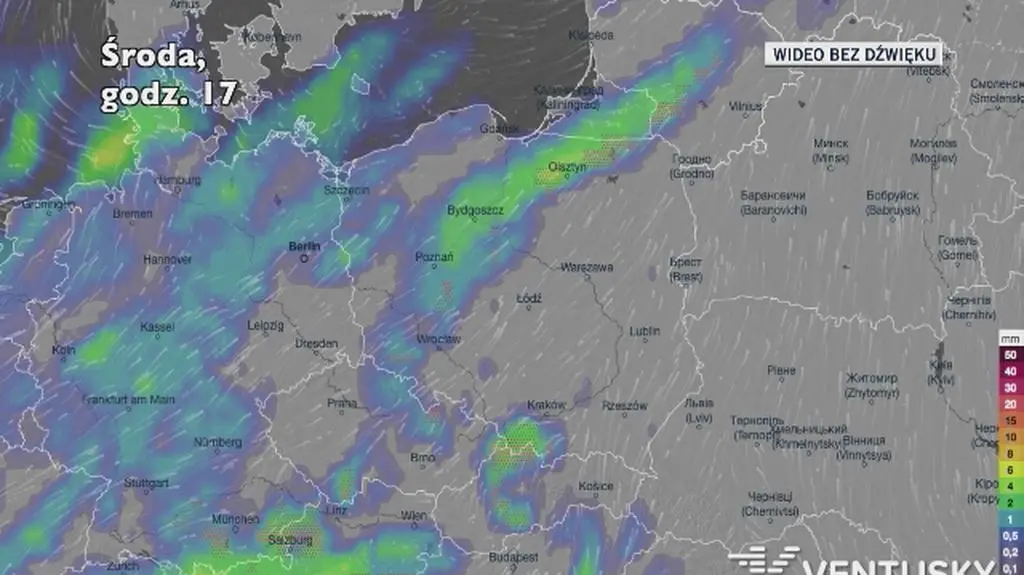 Prognozowane opady w kolejnych dniach (Ventusky