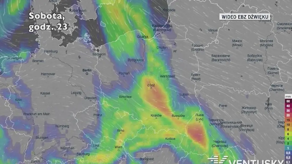 Prognozowane opady w kolejnych dniach (Ventusky.com)