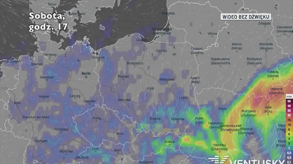 Prognozowane opady w kolejnych dniach (Ventusky