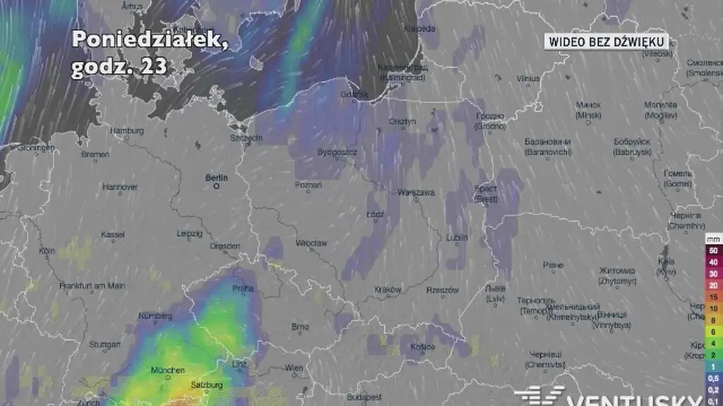 Prognozowane opady w kolejnych dniach (Ventusky