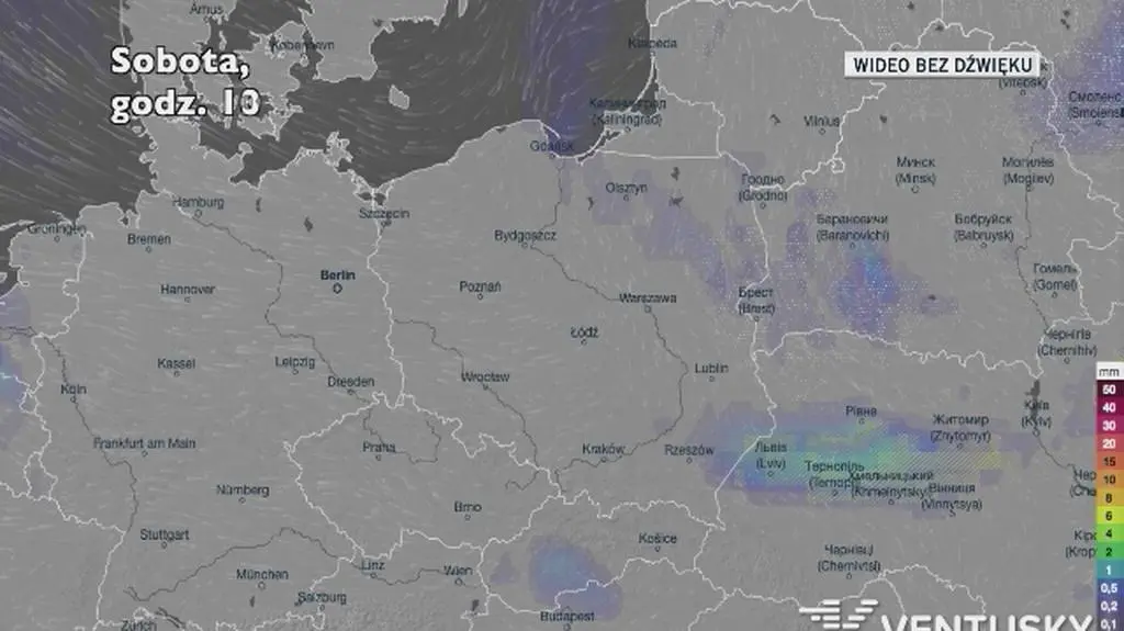 Prognozowane opady w kolejnych dniach (Ventusky.com)