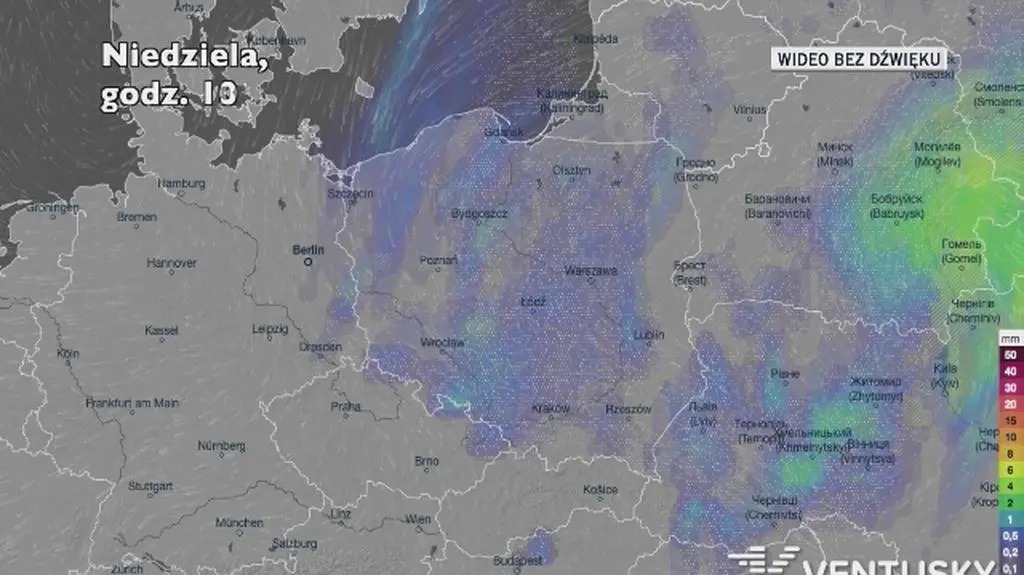 Prognozowane opady w kolejnych dniach (Ventusky