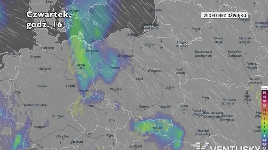 Prognozowane opady w kolejnych dniach (Ventusky